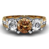 2.00 Carat (ctw) 10K Yellow Gold Round Champagne & White Diamond Ladies 3 Stone Engagement Bridal Ring 2 CT