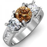 2.00 Carat (ctw) 14K White Gold Round Champagne & White Diamond Ladies 3 Stone Engagement Bridal Ring 2 CT