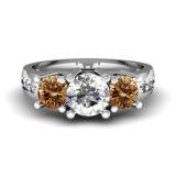 2.00 Carat (ctw) 14K White Gold Round Champagne & White Diamond Ladies 3 Stone Engagement Bridal Ring 2 CT