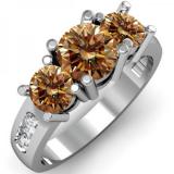 2.00 Carat (ctw) 10K White Gold Round Champagne & White Diamond Ladies 3 Stone Engagement Bridal Ring 2 CT