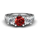2.00 Carat (ctw) 14K White Gold Round Red Garnet & White Diamond Ladies 3 Stone Engagement Bridal Ring 2 CT