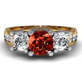 2.00 Carat (ctw) 14K Yellow Gold Round Red Garnet & White Diamond Ladies 3 Stone Engagement Bridal Ring 2 CT