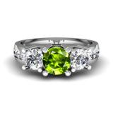 2.00 Carat (ctw) 14K White Gold Round Green Peridot & White Diamond Ladies 3 Stone Engagement Bridal Ring 2 CT