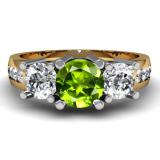 2.00 Carat (ctw) 14K Yellow Gold Round Green Peridot & White Diamond Ladies 3 Stone Engagement Bridal Ring 2 CT