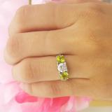 2.00 Carat (ctw) 14K White Gold Round Green Peridot & White Diamond Ladies 3 Stone Engagement Bridal Ring 2 CT