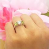 2.00 Carat (ctw) 14K White Gold Round Green Peridot & White Diamond Ladies 3 Stone Engagement Bridal Ring 2 CT