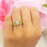 2.00 Carat (ctw) 14K White Gold Round Green Peridot & White Diamond Ladies 3 Stone Engagement Bridal Ring 2 CT