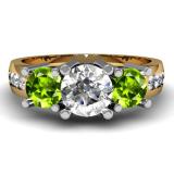 2.00 Carat (ctw) 14K Yellow Gold Round Green Peridot & White Diamond Ladies 3 Stone Engagement Bridal Ring 2 CT