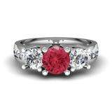 2.00 Carat (ctw) 10K White Gold Round Red Ruby & White Diamond Ladies 3 Stone Engagement Bridal Ring 2 CT