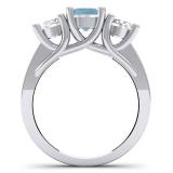 2.00 Carat (ctw) 14K White Gold Round Cut Aquamarine & Diamond Ladies 3 Stone Engagement Bridal Ring 2 CT