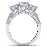 2.00 Carat (ctw) 14K White Gold Round Cut Aquamarine & Diamond Ladies 3 Stone Engagement Bridal Ring 2 CT