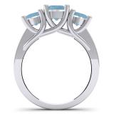 2.00 Carat (ctw) 10K White Gold Round Aquamarine & Diamond Ladies 3 Stone Engagement Bridal Ring 2 CT