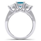 2.00 Carat (ctw) 14K White Gold Round Blue & White Diamond Ladies 3 Stone Engagement Bridal Ring 2 CT