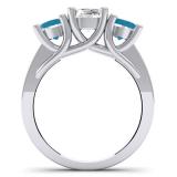 2.00 Carat (ctw) 14K White Gold Round Blue & White Diamond Ladies 3 Stone Engagement Bridal Ring 2 CT