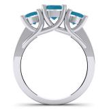 1.75 Carat (ctw) 14K White Gold Round Blue & White Diamond Ladies 3 Stone Engagement Bridal Ring