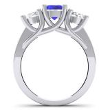 2.00 Carat (ctw) 10K White Gold Round Blue Sapphire & White Diamond Ladies 3 Stone Engagement Bridal Ring 2 CT