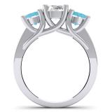 2.00 Carat (ctw) 14K White Gold Round Blue Topaz & White Diamond Ladies 3 Stone Engagement Bridal Ring 2 CT