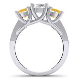 2.00 Carat (ctw) 18K White Gold Round Yellow Citrine & White Diamond Ladies 3 Stone Engagement Bridal Ring 2 CT