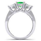 2.00 Carat (ctw) 14K White Gold Round Cut Green Emerald & White Diamond Ladies Bridal 3 Stone Engagement Ring 2 CT
