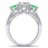 2.00 Carat (ctw) 18K White Gold Round Cut Green Emerald & White Diamond Ladies Bridal 3 Stone Engagement Ring 2 CT