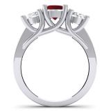 2.00 Carat (ctw) 14K White Gold Round Cut Red Garnet & White Diamond Ladies Bridal 3 Stone Engagement Ring 2 CT