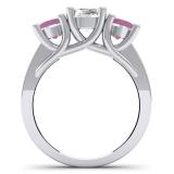 2.00 Carat (ctw) 10K White Gold Round Cut Pink Sapphire & White Diamond Ladies Bridal 3 Stone Engagement Ring 2 CT