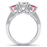 2.00 Carat (ctw) 14K White Gold Round Cut Red Ruby & White Diamond Ladies Bridal 3 Stone Engagement Ring 2 CT