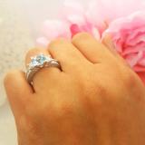 3.15 Carat (ctw) 14k White Gold Round Blue Aquamarine & Princess White Diamond Ladies 3 Stone Engagement Bridal Ring