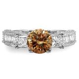 3.15 Carat (ctw) 10k White Gold Round Champagne & Princess White Diamond Ladies 3 Stone Engagement Bridal Ring