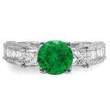 3.15 Carat (ctw) 14k White Gold Round Green Emerald & Princess White Diamond Ladies 3 Stone Engagement Bridal Ring