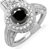 2.56 Carat (ctw) 14K White Gold Round Black & White Diamond Ladies Vintage Halo Style Engagement Bridal Ring