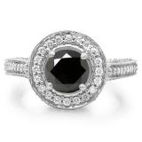 2.56 Carat (ctw) 14K White Gold Round Black & White Diamond Ladies Vintage Halo Style Engagement Bridal Ring