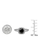 2.56 Carat (ctw) 14K White Gold Round Black & White Diamond Ladies Vintage Halo Style Engagement Bridal Ring