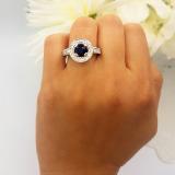 2.56 Carat (ctw) 14K White Gold Round Blue Sapphire & White Diamond Ladies Vintage Halo Style Engagement Bridal Ring