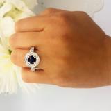 2.56 Carat (ctw) 14K White Gold Round Blue Sapphire & White Diamond Ladies Vintage Halo Style Engagement Bridal Ring