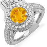 2.56 Carat (ctw) 18K White Gold Round Yellow Citrine & White Diamond Ladies Vintage Halo Style Engagement Bridal Ring