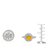 2.56 Carat (ctw) 18K White Gold Round Yellow Citrine & White Diamond Ladies Vintage Halo Style Engagement Bridal Ring