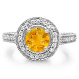 2.56 Carat (ctw) 14K White Gold Round Yellow Citrine & White Diamond Ladies Vintage Halo Style Engagement Bridal Ring