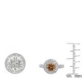2.56 Carat (ctw) 14K White Gold Round Champagne & White Diamond Ladies Vintage Halo Style Engagement Bridal Ring