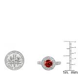 2.56 Carat (ctw) 18K White Gold Round Red Garnet & White Diamond Ladies Vintage Halo Style Engagement Bridal Ring