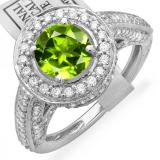 2.56 Carat (ctw) 14K White Gold Round Green Peridot & White Diamond Ladies Vintage Halo Style Engagement Bridal Ring