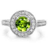 2.56 Carat (ctw) 14K White Gold Round Green Peridot & White Diamond Ladies Vintage Halo Style Engagement Bridal Ring