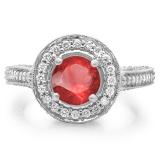 2.56 Carat (ctw) 10K White Gold Round Red Ruby & White Diamond Ladies Vintage Halo Style Engagement Bridal Ring