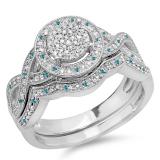 0.55 Carat (ctw) 10K White Gold Round Blue And White Diamond Womens Micro Pave Engagement Ring Set 1/2 CT