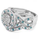 0.55 Carat (ctw) 10K White Gold Round Blue And White Diamond Womens Micro Pave Engagement Ring Set 1/2 CT