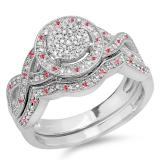 0.55 Carat (ctw) Sterling Silver Round Ruby And White Diamond Womens Micro Pave Engagement Ring Set 1/2 CT