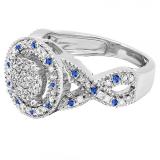 0.40 Carat (ctw) Sterling Silver Round Blue Sapphire And White Diamond Womens Micro Pave Engagement Ring