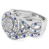 0.55 Carat (ctw) Sterling Silver Round Blue Sapphire And White Diamond Womens Micro Pave Engagement Ring Set 1/2 CT