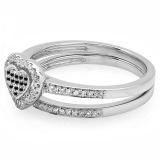 0.23 Carat (ctw) 14K White Gold Round Black & White Diamond Ladies Heart Shaped Bridal Engagement Ring With Matching Band Set 1/4 CT