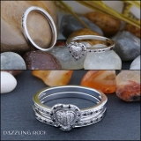 0.23 Carat (ctw) 10K White Gold Round Black & White Diamond Ladies Heart Shaped Bridal Engagement Ring With Matching Band Set 1/4 CT